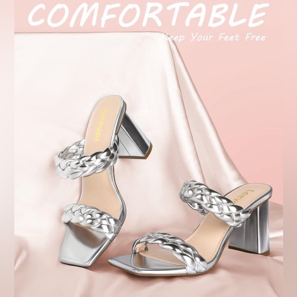 MATA Women’s braided two strap heels block sandals - Picture 2 of 13